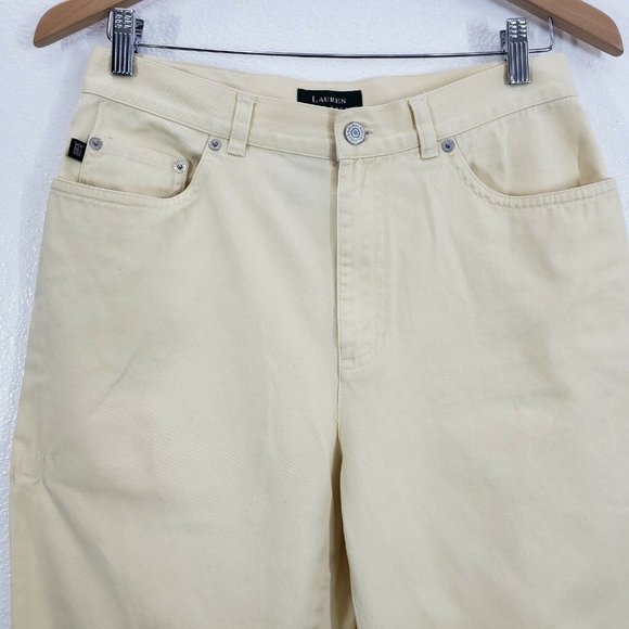 Lauren Ralph Lauren Womens Jeans Cropped Soft yellow Size 8 High Waist Capri - Picture 4 of 10
